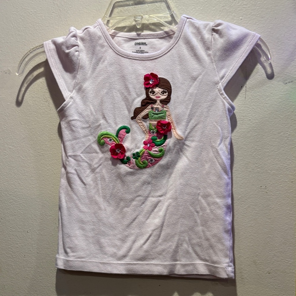 Gymboree White Tee with Pink and Green Mermaid Design